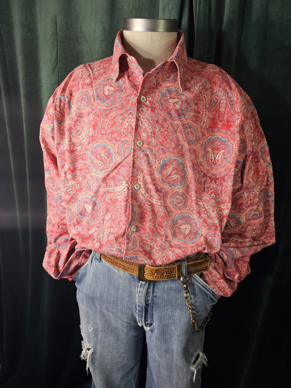 Tommy Hilfigure Men's Red Paisley Button-Up Shirt